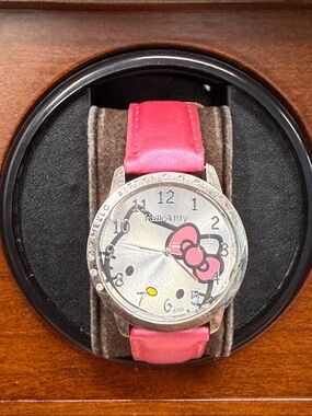 Hello Kitty Silver Dial Watch with Pink Strap